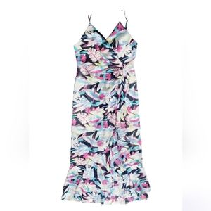 Forever 21 tropical floral chiffon ruffle front  maxi dress L NWT